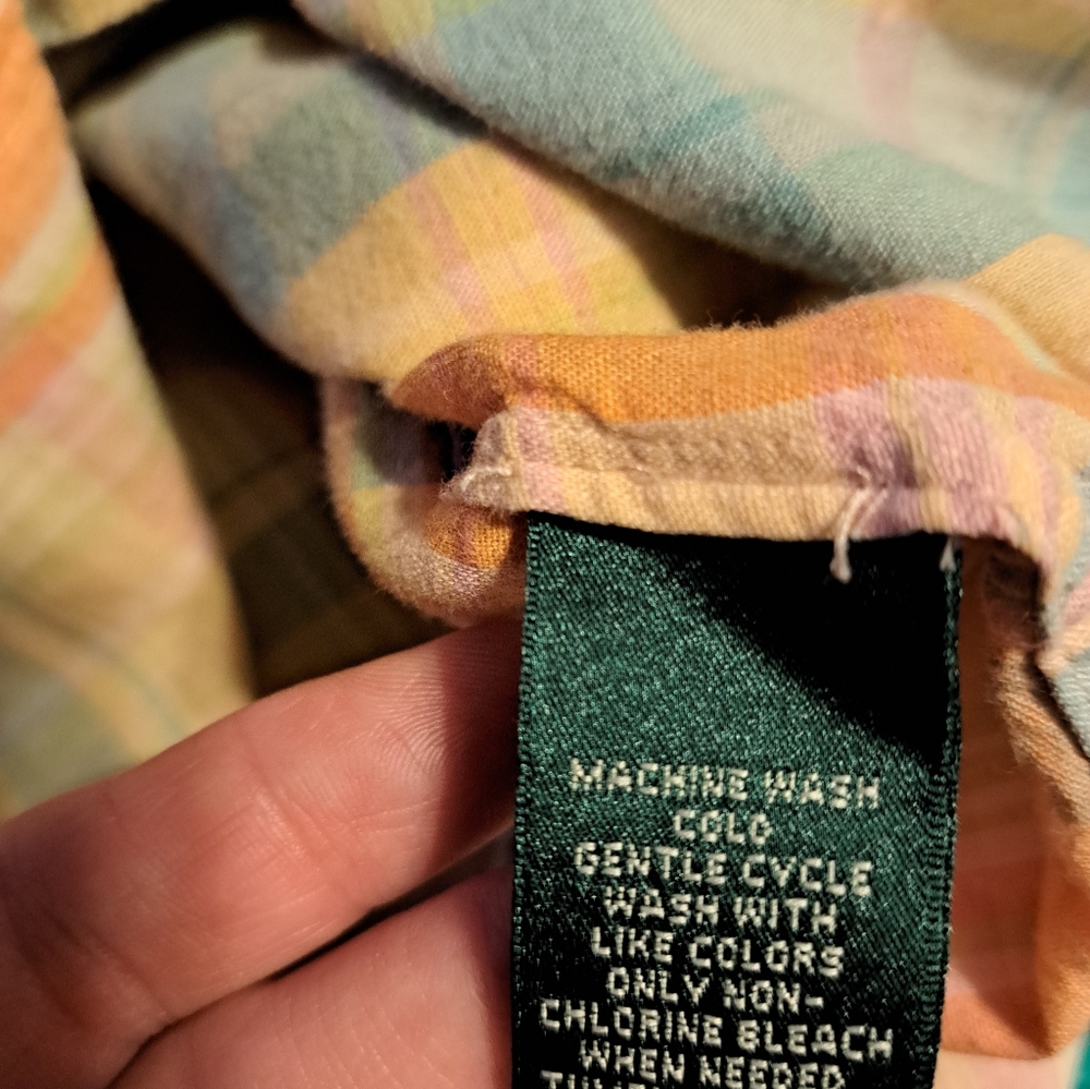 SOLD - Lauren By Ralph Lauren - Sz. 2x Pastel Plaid Button-Down Top 55% Linen - Picture 4 of 6